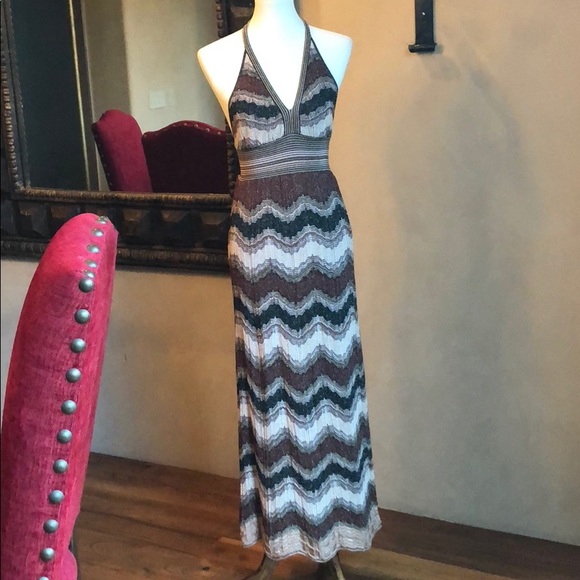 M Missoni Lurex Wave Long Halter Dress 